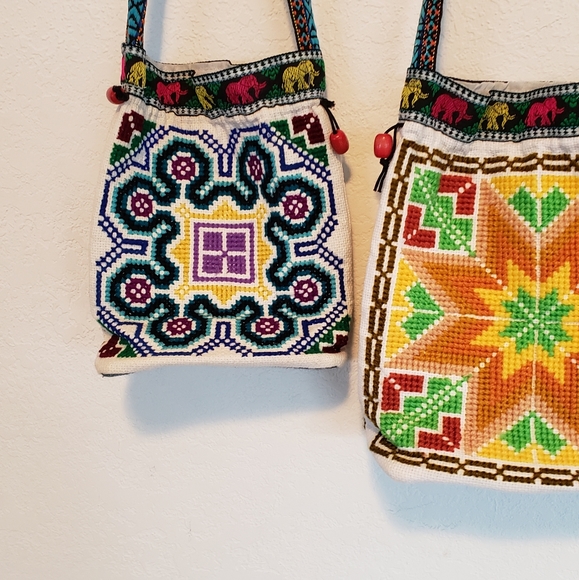 x2 Handmade Totes Colorful Asian Handmade Totes with Intricate Colorful Pattern - Picture 5 of 15